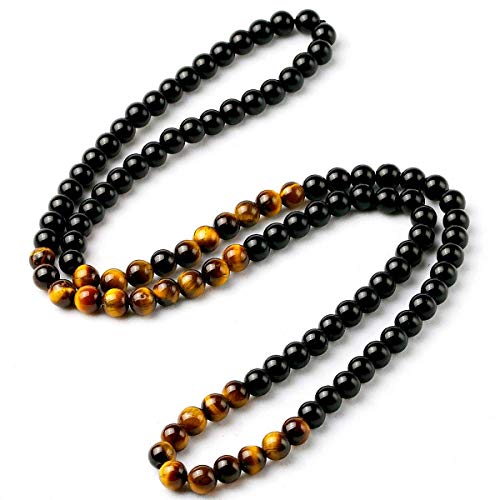 vivia Black Onyx Men's Tiger Eye Stone Bead Necklace Fashion Natural Stone Jewelry Handmade Gift