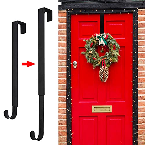 Wreath Hanger for Front Door, Adjustable Wreath Hanger from 15 to 25 Inches Wreath Hanger, 20 lbs Larger Door Upgrade Wreath Hanger Christmas Fall Wreaths Decorations Hook (Black)