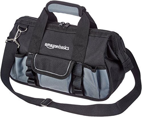 Amazon Basics Durable Wear-Resistant Base, Tool Small Standard Bag with Strap, 12 Inch, Black & Gray