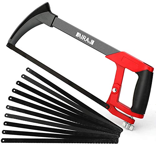 AIRAJ 12 inch Adjustable Hacksaw Frame Set,Tools High-Tension Hacksaw,with 10 Hacksaw Blades,Suitable for Gardeners,PVC Pipes,Metal Pipes,Wood Saws.