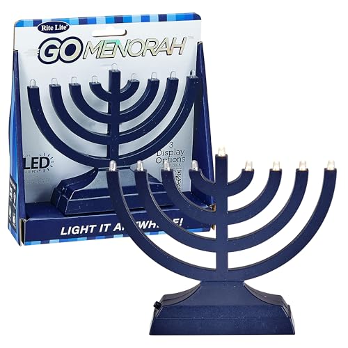 Rite Lite Go Mini Metallic Dark Blue Electric Menorah - Chanukah Menorah Jewish Holiday Party Favors Decorations Judaica Modern Hanukkah Gifts Present