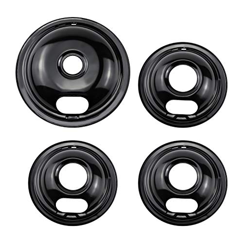 W10290350 W10290353 Porcelain Burner Drip Pan Bowls Replacement by Cenipar Compatible Whirl-pool Electric Stove Range Includes 1 Pack 8-Inch and 3 Pack 6-Inch Drip Pans(Black)