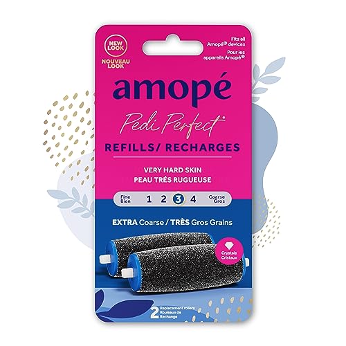 Amopé Pedi Perfect Electric Callus Remover Foot File Roller Head Refills, with Diamond Crystals, Removes Hard & Dead Skin, Extra Coarse for Very Hard Skin – 2 Count