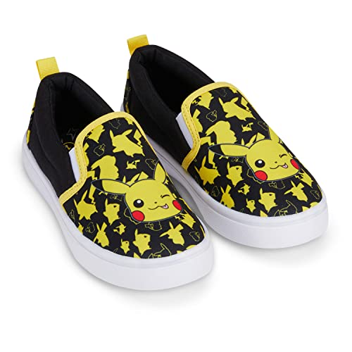 Pokemon Boys Pikachu Slip-On Shoes - Boys Pikachu Slip On Sneakers - Pikachu Charmander Bulbasaur Canvas Slip On Sneakers (Black, 12)