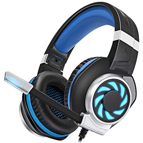 KHAZNEH GH-3 Stereo Gaming Headset with Mic for PS4, PS5, Xbox One, PC, Nintendo Switch, Noise Cancelling Over Ear Headphones with Soft Memory Earmuffs for Kids Adults, Blue