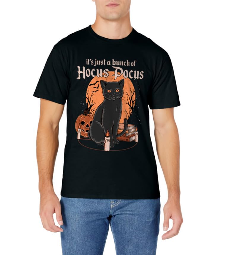 Vintage Halloween Black Cat It's Just A Bunch Of Hocus Pocus T-Shirt