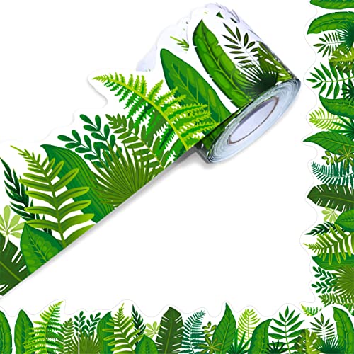 ERKE 60 Feet Bulletin Board Borders, Straight Rolled Border Trim with Tropical Leaves Patterns for School, Classroom & Offices