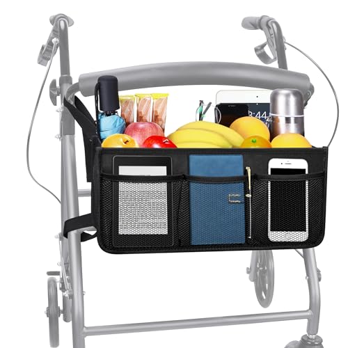 Rollator Basket, Dotday Rollator Walker Bag w/Cup Holder, Easy to Use Folding Rollator Walker Storage Bag, Never Tipping Over The Walker, Best Gift for Family and Friends - (for Rollator Walkers)