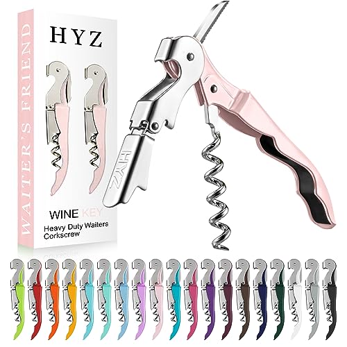 HYZ 2-Pack Wine Opener Waiter Corkscrew, Professional Wine Key for Servers, Bartender with Foil Cutter, Manual Wine Bottle Opener Double Hinged (Pink)