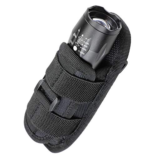 LIVANS Tactical Flashlight Pouch Holster, Rotatable Flashlight Holder Belt Clip Tactical Torch Carry Case with 360 Degree Carabiner Reel Clip