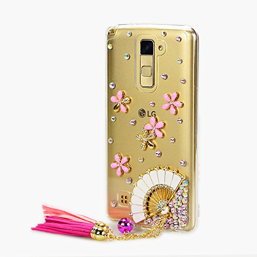 STENES LG G Stylo Case - Luxurious Series 3D Handmade Sparkly Crystal Bling Cover Hybrid Drop Bumper Protection Case With Retro Bows Anti Dust Plug - Fan Chain Tassel Flowers