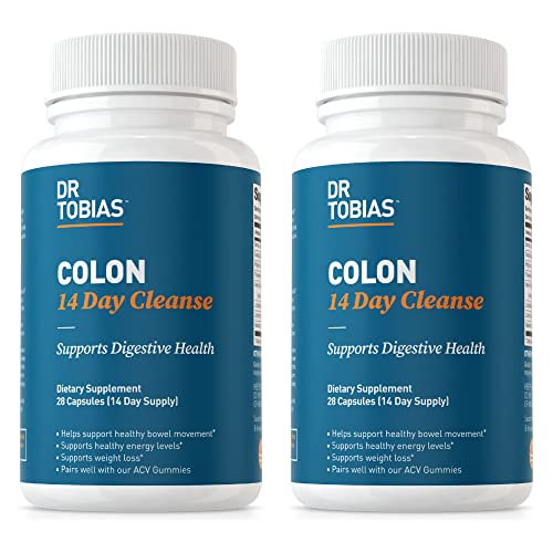 Dr. Tobias Colon 14 Day Cleanse, Advanced Gut Cleanse Detox for Women & Men with Cascara Sagrada, Psyllium Husk & Senna Leaf, Non-GMO Colon Cleanse, 2 Bottles of 28 Capsules (1-2 Daily)