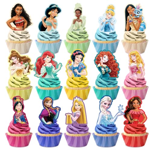 Princess Cupcake Toppers Birthday Cake Decorations Party Supplies Decor, 60 counts