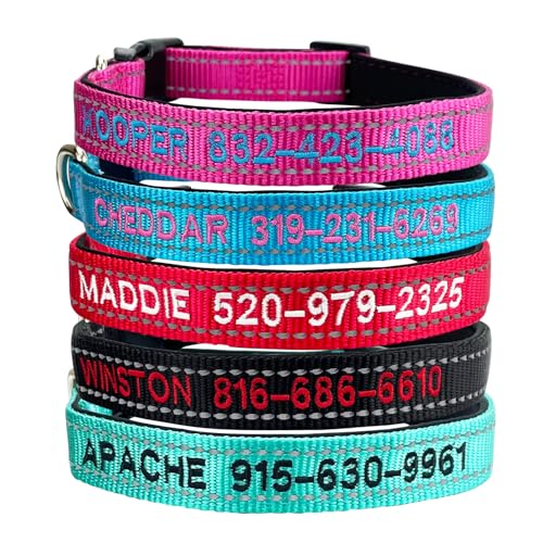 Custom Reflective Dog Collars with Embroidered Name and Phone Number, Soft Neoprene Padded Breathable Nylon Personalized Pet Collar Adjustable for Large Medium Small Dogs
