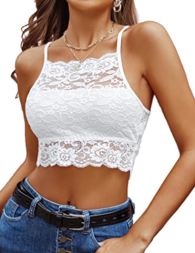 Avidlove Lace Bralette for Women Camisoles Racerback Double-Layered Crop Top (White, Large)