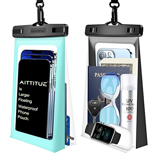 Aittitue Large Floating Waterproof Phone Pouch : 2 Pack Float Clear Cell Holder Protector with Lanyard - Universal Floatable Water Proof Dry Bag Case for iPhone Samsung Galaxy for Beach Swimming Pool