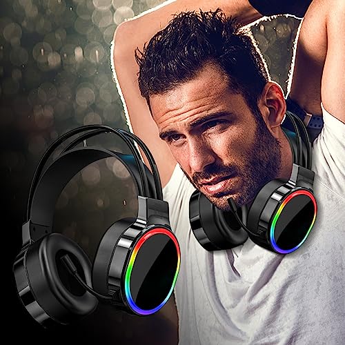 Gaming Headset with Microphone, Sales Today Clearance Wireless Headphones Most Laptop, Over-Ear Headphones with LED RGB Light, Bluetooth Headphones Noise Canceling Mic 7.1 Stereo Surround Sound
