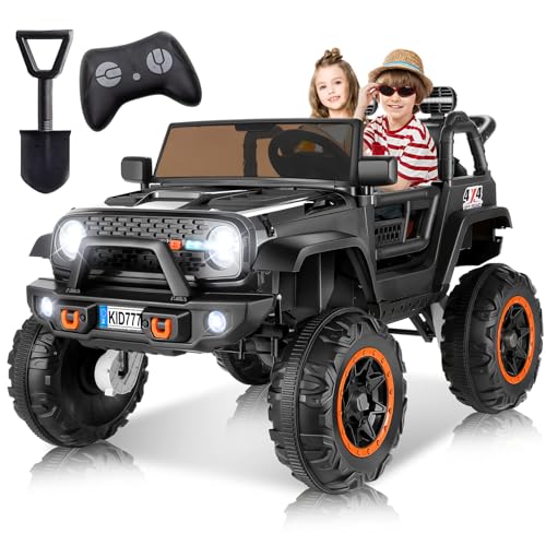 Hikole 24V Kids Ride on Truck with 20' Extra Width Seat,4WD/2WD Battery Powered Electric Car,with 4x100W Powerful Engine,Soft Braking,Remote Control,2 Seater Ride on Toy for Boys Girls