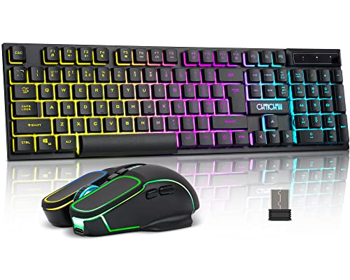 Gaming Wireless Keyboard and Mouse RGB Backlit Rechargeable Battery Gamer Combo Mechanical Feel Anti-ghosting with Side Button for PC Computer Laptop Compatible with Windows Mac Ps4/Ps5 Xbox one