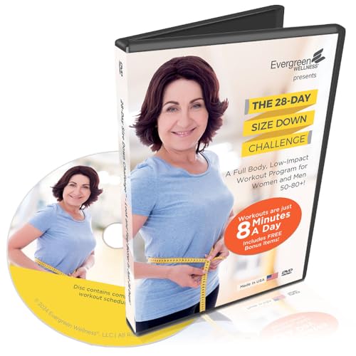 Fitness DVD for Seniors 50-80+, The 28-Day Size Down Challenge Features Full Body Workout, Low Impact Exercise Videos To Improve Strength, Flexibility, Balance - Helping You Lose a Size in 28 Days