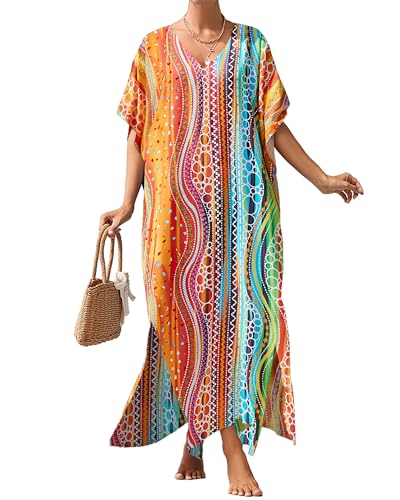 Bsubseach Women Kaftan Dress Swimsuit Cover Up Plus Szie Caftans Maxi Beach Dress