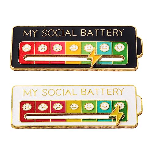 Social Battery Pin - My Social Battery Creative Lapel Pin, Fun Enamel Emotional Pin 7 Days A Week (1White+1Black)