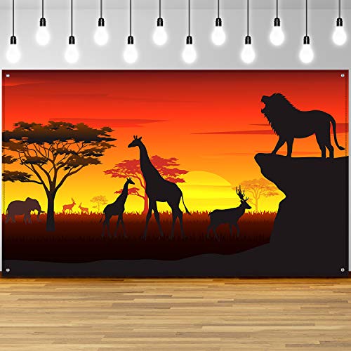 African Safari Theme Party Decorations, African Safari Backdrop Banner for African Safari Theme Supplies, Tropical African Forest Jungle Safari Scenic Background Photobooth Banner, 72.8 x 43.3 Inch