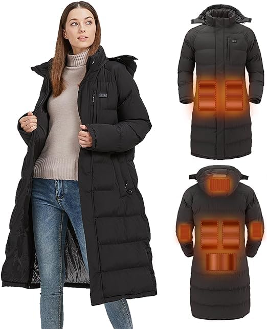 Long Winter Coats for Women,Long Heated Jacket,Women's Winter Coats with 8 Heating Zones,Heated Jackets for Women