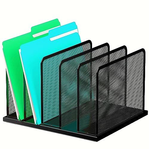 Kuntine.B Desk File Organizer 5 Sections Upright Mesh Desktop Organizer File Sorter Office Organization File Holder for Home, Office & Classroom