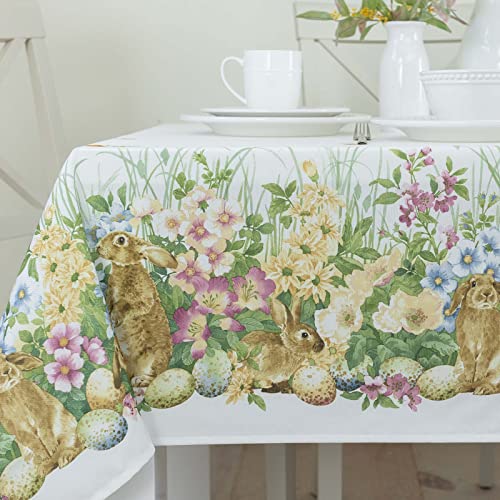 Benson Mills Blooming Bunnies Heavyweight Fabric Easter Tablecloth, Spillproof Indoor/Outdoor Spring and Easter Table Cloth (Blooming Bunnies, 60' X 104' Rectangular)