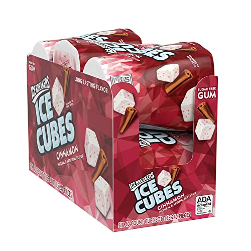 ICE BREAKERS Ice Cubes Cinnamon Sugar Free Chewing Gum Bottles, 3.24 oz (6 Count, 40 Pieces)