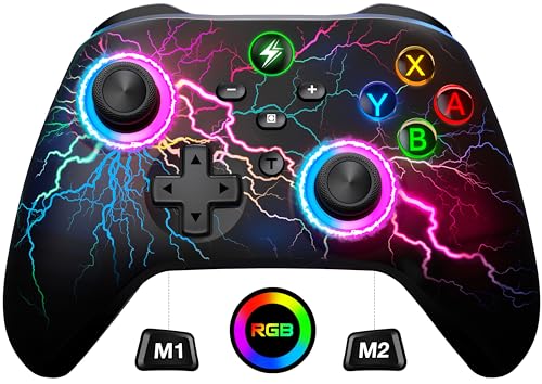 Wireless Switch Pro Controller for Nintendo Switch Controller/Lite/OLED, LED Wired PC Game Joysticks-Wireless iOS/Android Remote, Nintendo Switch Accessories Set Controller with Cool RGB Skin