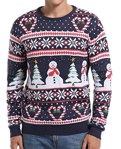 *daisysboutique* Men's Christmas Holiday Snowman Sweater Cute Ugly Pullover (X Large, Love Canes)