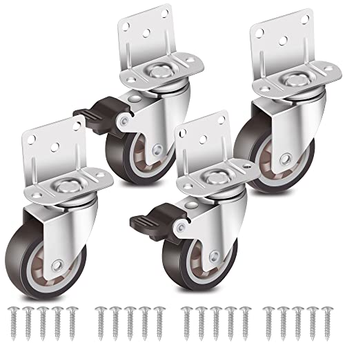 Nefish Side Mount Casters 2 Inch L-Shaped Small Rubber Caster Set of 4, Ball Bearing 360 Degree Plate Swivel Castors Wheel 600 LBS, Casters Wheels for Furniture, Baby Bed, Kitchen, Cabinet, Table