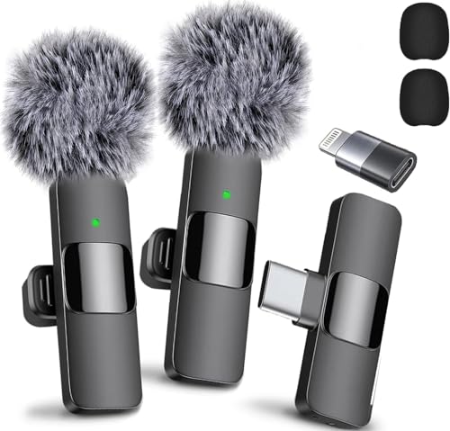 Mini Mic Pro 2024 Professional Wireless Lavalier Microphone for iPhone, iPad, Android - 2Pcs Cordless Omnidirectional Condenser Recording Mic with USB-C for Interview, Video, Podcast, YouTube, TikTok