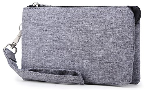 Crest Design Water Repellent Cell Phone Purse Wristlet Clutch Wallets For Women With Wrist Strap (Grey)