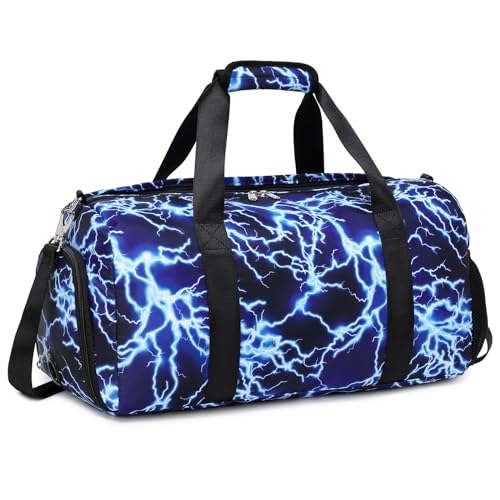 Duffle Bag for Boys Sport Gym Bag with Wet Pocket Shoes Compartment Soccer Bags Duffel Bag for Teen Boys Lightning Travel Bag Dance Bag