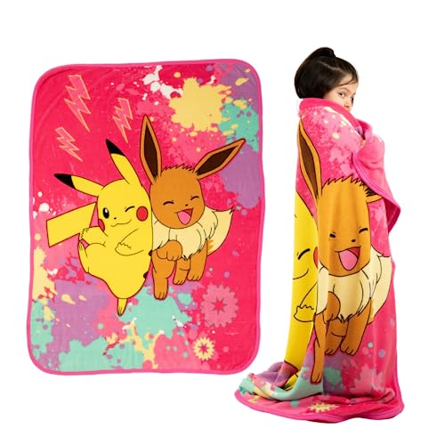 Franco Pokemon Anime Pikachu and Eevee Kids Bedding Super Soft Micro Raschel Throw, 46 in x 60 in, (Official Licensed Product)