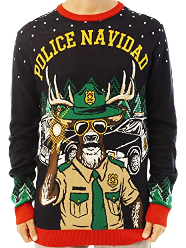 Ugly Christmas Party Knitted Ugly Christmas Sweater for Men and Women - Police Navidad-L Police Navidad Blue