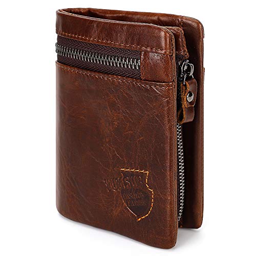 YumSur Mens Leather Wallet, RFID Blocking Men's Wallets Credit Card Holder Coin Pocket Purse External Card Bag, Tri-Fold Wallet for for Valentine's Day, Father's Day