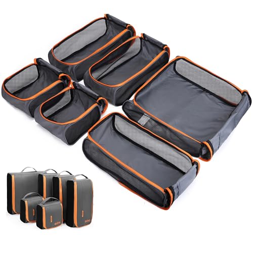 BAGSMART Keep Shape Packing Cubes for Travel, 6 Set Travel Cubes for Packing, Lightweight Suitcase Organizer Bags Set for Travel Essentials Grey