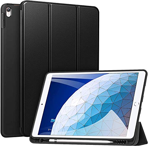 ZtotopCase Case for iPad Air 3rd Generation 2019/iPad Pro 10.5 Inch 2017 Light Weight Slim Soft TPU Case with Pencil Holder, Stand Cover with Auto Sleep/Wake for Air 3rd Gen, Black