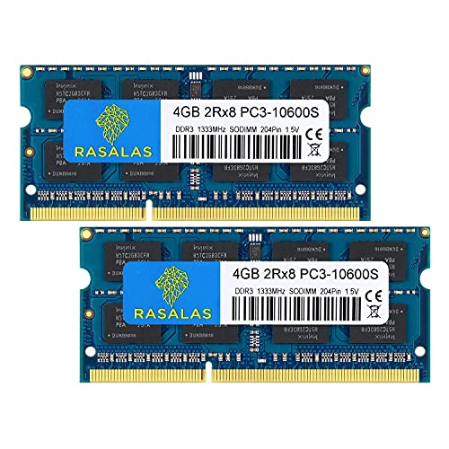 Rasalas 8GB Kit (2X 4GB) PC3-10600 DDR3 1333 MHz SODIMM RAM Upgrade for AMD Intel Laptop, MacBook Pro 13/15/17 inch Early/Late 2011,iMac 21.5-inch Mid/Late 2011,27-inch Mid 2011,Mac Mini 5,1 & 5,2 Mid