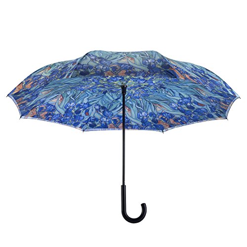 Galleria Reverse Close Stick Umbrella Van Gogh Irises-Art on both sides