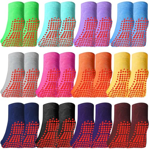 Geyoga 12 Pairs Kids Non Slip Socks Ankle Grip Anti Skid Socks for Boys Toddlers Girl (Assorted Colors,5-11 Years)