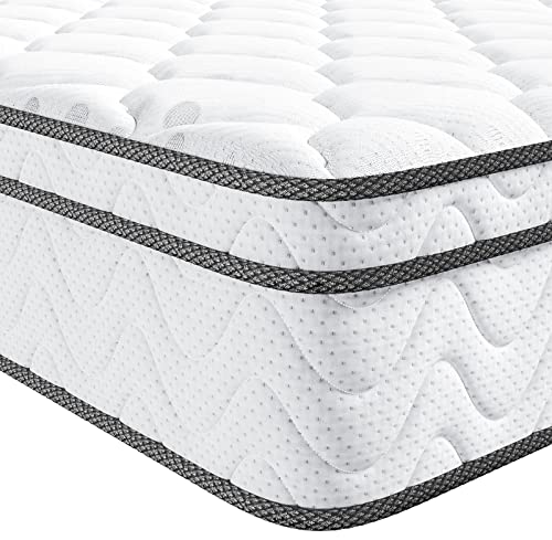 Vesgantti Queen Mattresses, 14 Inch Queen Size Hybrid Mattress in a Box, Ergonomic Design with Breathable Momory Foam and Pocket Spring/Medium Firm Feel