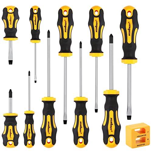 HORUSDY 11-Pieces Screwdriver Set, Magnetic 5 Phillips and 5 Flat Head Tips for Fastening and Loosening Seized