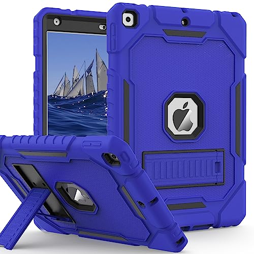 ZoneFoker Case for iPad 9th/8th/7th Generation 2021/2020/2019(10.2 inch), Heavy Duty Military Grade Shockproof Rugged Protective 10.2' Cover with Built-in Stand for iPad 9 8 7 Gen (Deepblue+Black)