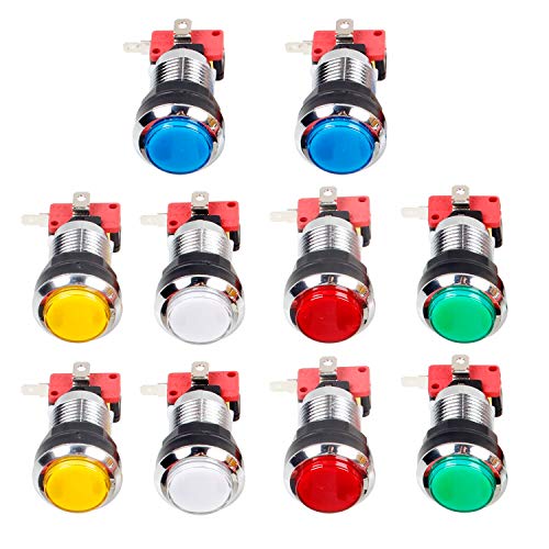 EG STARTS 10 Pcs/Lots Chrome Plating 30mm LED Illuminated Push Buttons with Micro Switch for Arcade Machine Games Mame Jamma Parts 12V Each Color of 2 Pieces