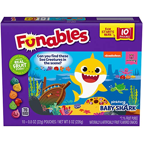 Funables Fruit Snacks, Baby Shark Shaped Fruit Flavored Snacks, 0.8 Ounce Pouches (Pack of 10)